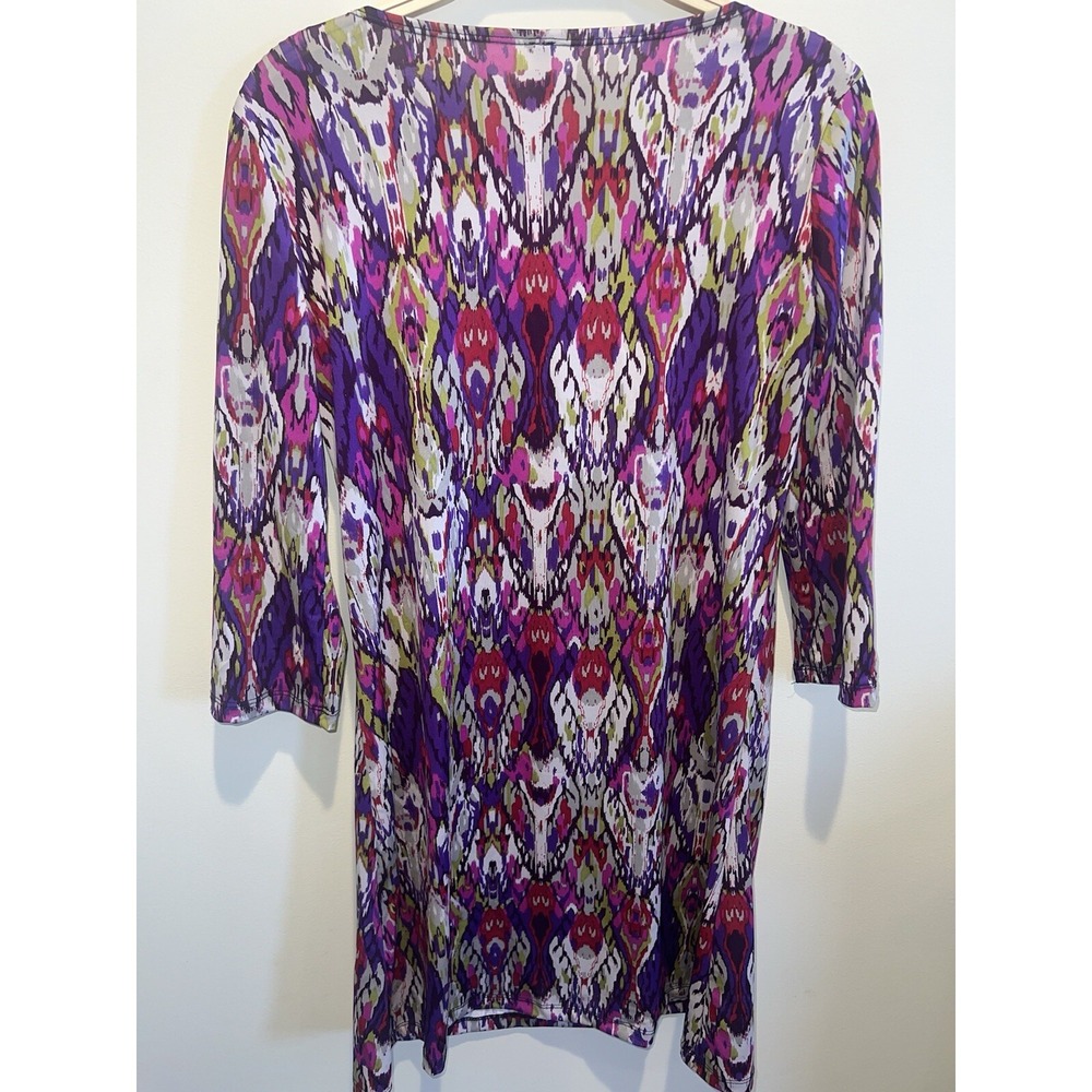 Jean-Pierre Klifa Size Small Purple Multi Color Printed Dress 3/4 Sleeves